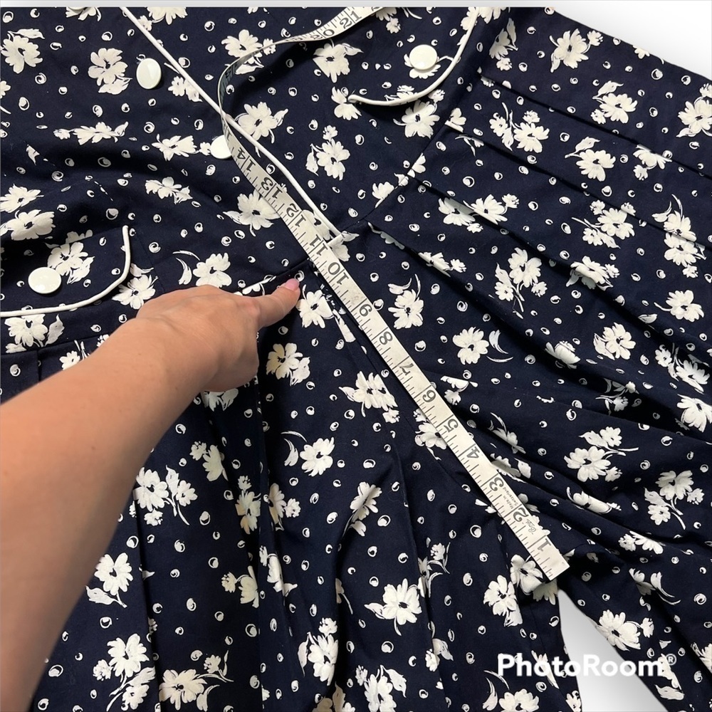 EJM ltd. Vintage 70’s-80’s floral print drop waist pliseé cotton romper, sz 12 - Picture 8 of 12